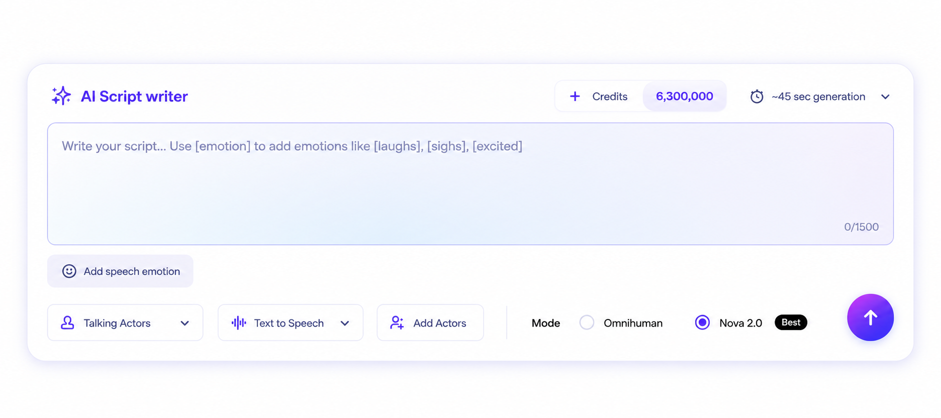 Script editor with AI-generated copy